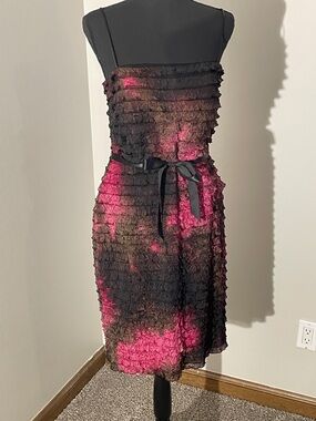 JS Collections Black & Pink spaghetti strap Ruffle Dress with Waist Tie